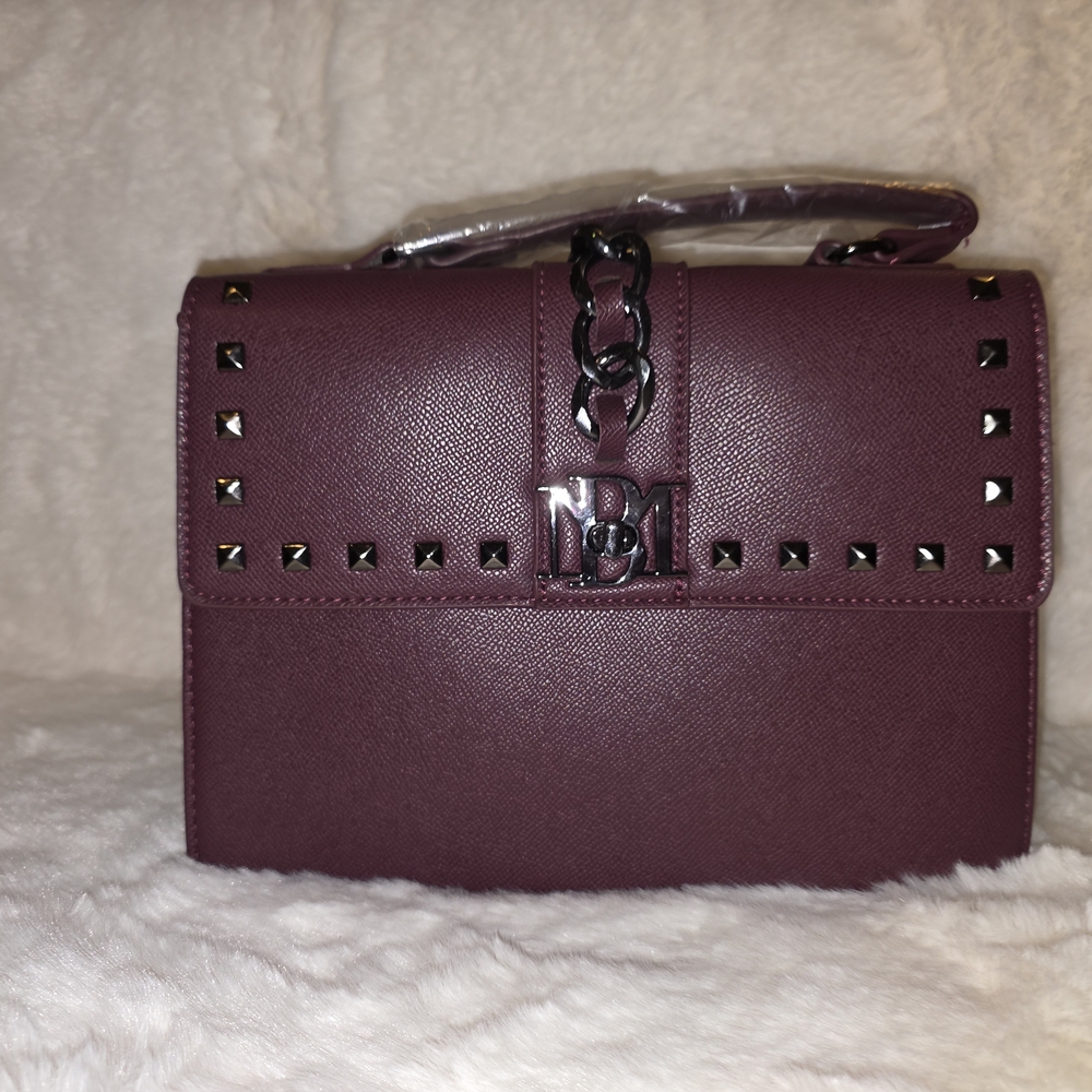 NWT Badgley Mischka Plum Handbag with Stud Accents